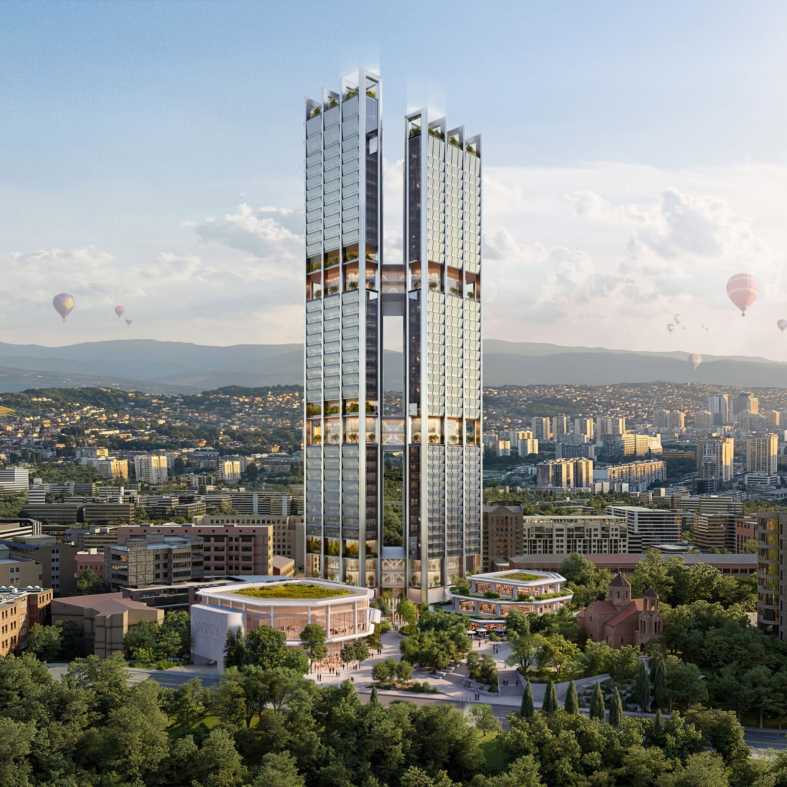 Twin Towers and Three Bridges: Foster + Partners Revives the Garden-City Ideal in Yerevan